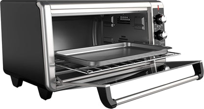 BLACK+DECKER TO3250XSB 8-Slice Extra Wide Convection Countertop Toaster Oven, Includes Bake Pan, Broil Rack & Toasting Rack, Stainless Steel/Black