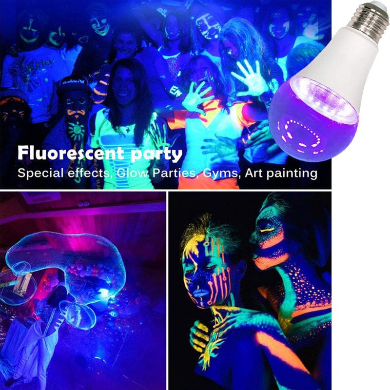 9W LED Black Light Bulbs, Replace 75W Blacklight Bulb, E26 Base UVA Level 395-400nm, Glow in The Dark UV Bulb for Body Paints, Birthday Party, Fluorescent Posters, Club, Neon Posters, 3 Pack