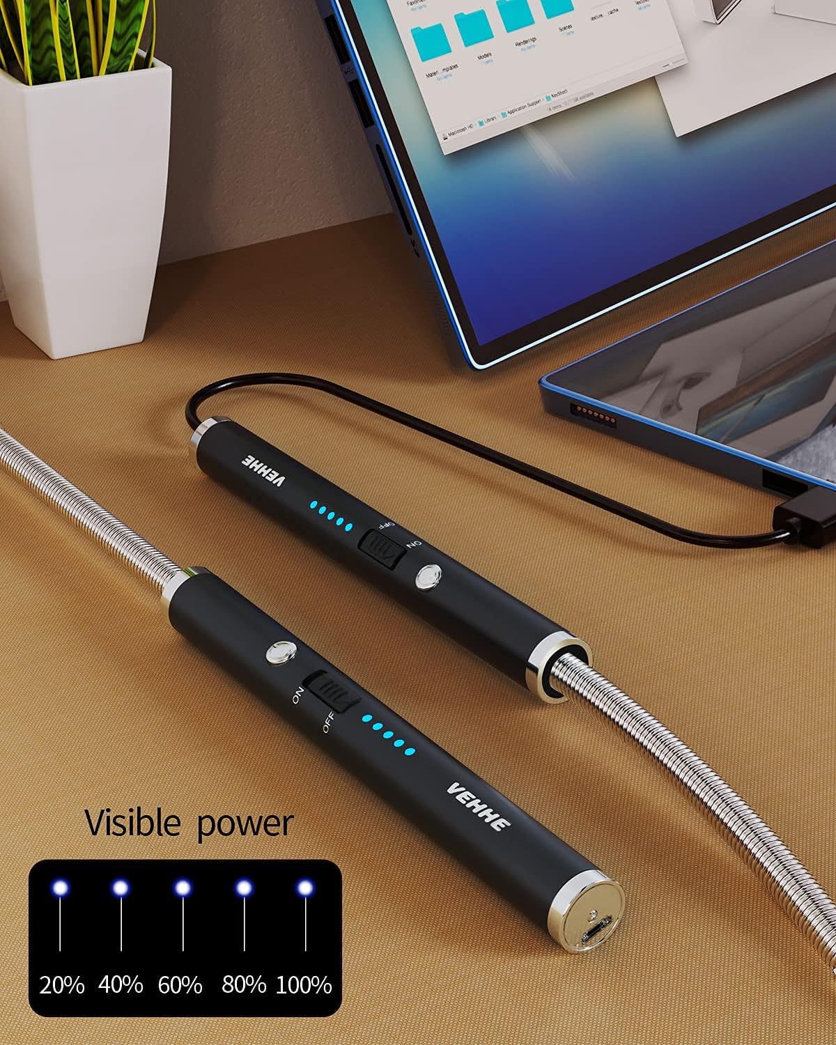 VEHHE Electric Lighter, USB Rechargeable Lighter with Long 360° Flexible Neck LED Display, Flameless and Windproof, for BBQ Camping Fireworks