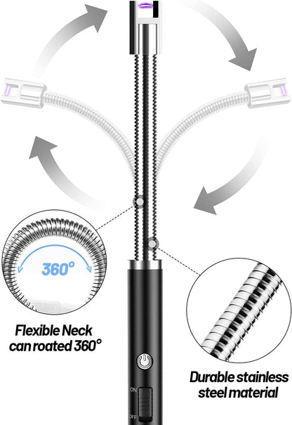 VEHHE Electric Lighter, USB Rechargeable Lighter with Long 360° Flexible Neck LED Display, Flameless and Windproof, for BBQ Camping Fireworks