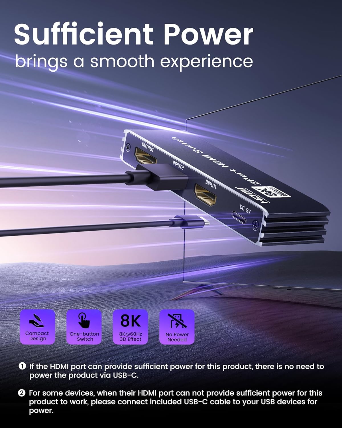 avedio links HDMI 2.1 Switch 4K@120Hz with Remote, 8K@60Hz Bi-Directional HDMI Switcher, Aluminum HDMI Splitter 2 in 1 Out Ultra HD HDR Compatible with PS5 Xbox Fire Stick and More (Black)