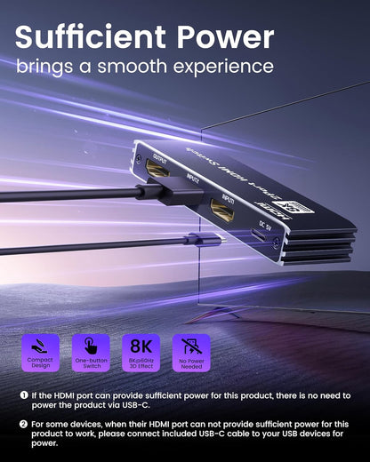 avedio links HDMI 2.1 Switch 4K@120Hz with Remote, 8K@60Hz Bi-Directional HDMI Switcher, Aluminum HDMI Splitter 2 in 1 Out Ultra HD HDR Compatible with PS5 Xbox Fire Stick and More (Black)