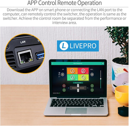 FEELWORLD LIVEPRO L1 V1 Multi Camera Video Mixer Switcher 2 Inch LCD Display 4 x HDMI Inputs USB 3.0 Output Format Real Time Production Live Streaming Lightweight