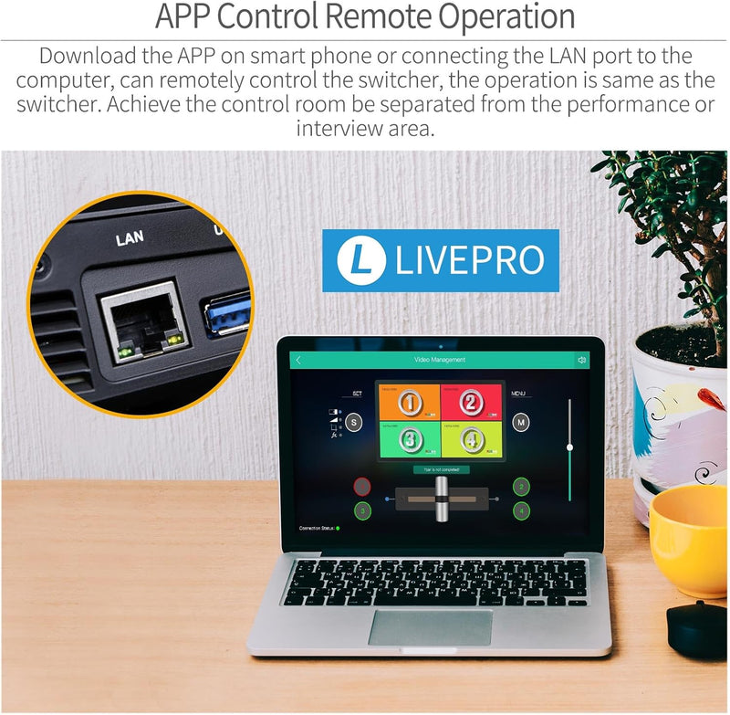 FEELWORLD LIVEPRO L1 V1 Multi Camera Video Mixer Switcher 2 Inch LCD Display 4 x HDMI Inputs USB 3.0 Output Format Real Time Production Live Streaming Lightweight