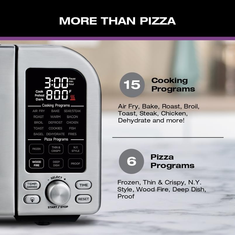 Salton Pizzadesso – 800°F/430°C Pizza Oven & Air Fryer Combo | 15-in-1 Toaster Oven w/Cast Iron Stone | Cooks Pizza, Steak, Wings & More | Stainless Steel | 18L | Includes Pizza Peel Accessory