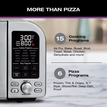 Salton Pizzadesso – 800°F/430°C Pizza Oven & Air Fryer Combo | 15-in-1 Toaster Oven w/Cast Iron Stone | Cooks Pizza, Steak, Wings & More | Stainless Steel | 18L | Includes Pizza Peel Accessory