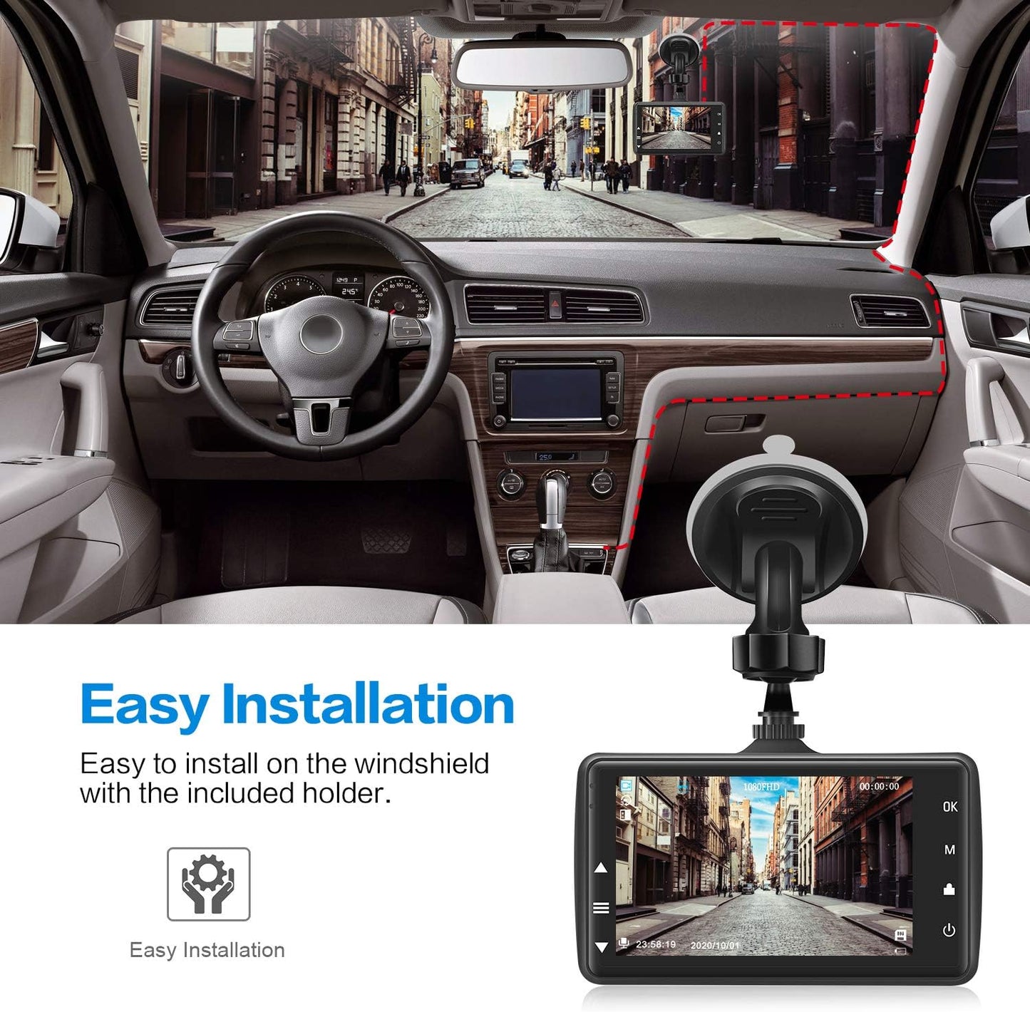 Dash Cam Front with 32G SD Card, BOOGIIO 1080P FHD Car Driving Recorder 3'' IPS Screen 170°Wide Angle Dashboard Camera Aluminum Alloy Case, WDR G-Sensor Parking Monitor Loop Recording Motion Detection