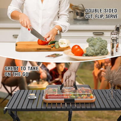 Portable Charcuterie Board with Clear Lid, Bamboo Cheese Board with 6 Compartments, Travel Snack Tray for Picnics, Parties, and Housewarming Gifts