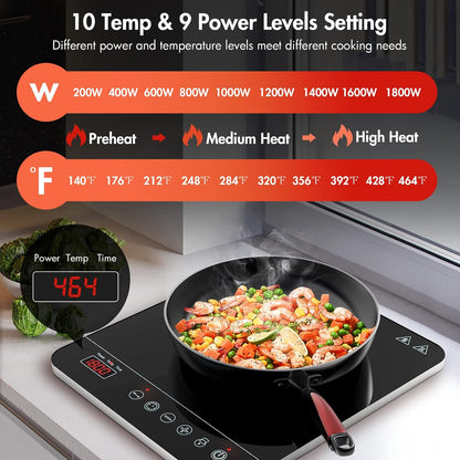Aobosi Portable Induction Burner Cooktop 1800w Fast Efficient Cooking,Digital Sensor Touch LED Screen Countertop Burner,Electric Stove Cooker 9 Power 10 Temperature Setting With locking functio