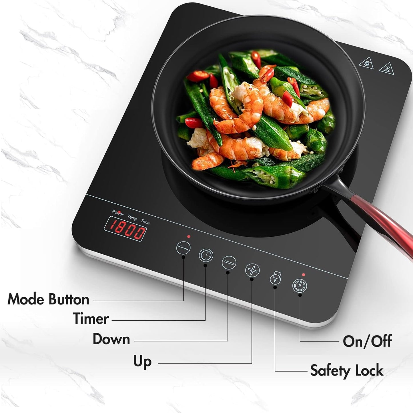 Aobosi Portable Induction Burner Cooktop 1800w Fast Efficient Cooking,Digital Sensor Touch LED Screen Countertop Burner,Electric Stove Cooker 9 Power 10 Temperature Setting With locking functio