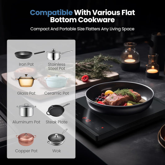 PAYISHO 1800W Hot plate Single Burner Portable Ceramic Cooktop For Cooking Ultra-Thin Stove Infrared Burner Cooker,24H Timer Child Safety Lock,Surface Compatible for All Cookware (Gray) - PuriLite
