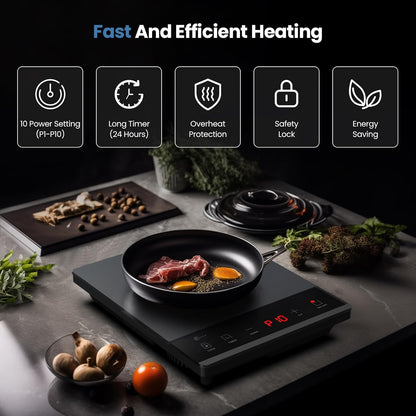 PAYISHO 1800W Hot plate Single Burner Portable Ceramic Cooktop For Cooking Ultra-Thin Stove Infrared Burner Cooker,24H Timer Child Safety Lock,Surface Compatible for All Cookware (Gray)