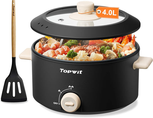 TOPWIT - 4.2 Quart Electric Pot with Non-Stick Coating, Dual Power Frying, Steak, Pasta, Multifunctional Large Capacity Shabu Shabu for Parties