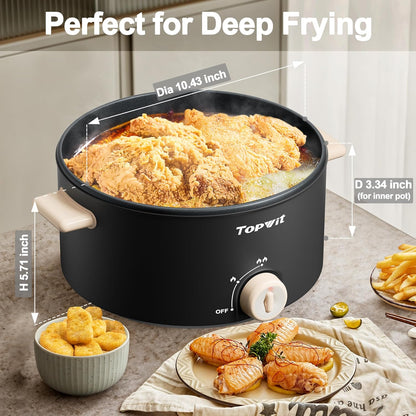 TOPWIT - 4.2 Quart Electric Pot with Non-Stick Coating, Dual Power Frying, Steak, Pasta, Multifunctional Large Capacity Shabu Shabu for Parties