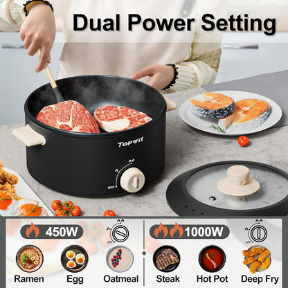 TOPWIT - 4.2 Quart Electric Pot with Non-Stick Coating, Dual Power Frying, Steak, Pasta, Multifunctional Large Capacity Shabu Shabu for Parties