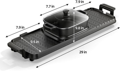 AORAN Smokeless Electric Hot Pot & Grill Combo, Large 9.5"x29" Non-Stick Design, 3 Adjustable Heat Levels, Easy to Clean，Includes Brushes, Tongs & Paper