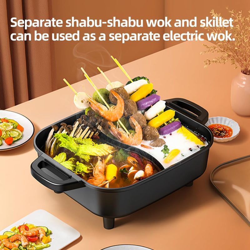 AORAN Smokeless Electric Hot Pot & Grill Combo, Large 9.5"x29" Non-Stick Design, 3 Adjustable Heat Levels, Easy to Clean，Includes Brushes, Tongs & Paper
