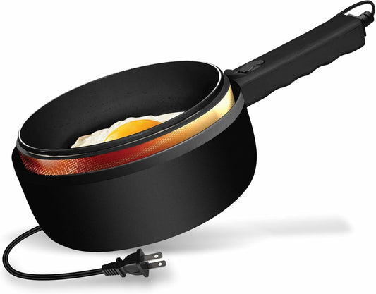 CERAMAX Electric Hot Pot with Lid and Steamer, 1.5L Ceramic Hot Pot Electric Skillet, Ramen Cooker, Portable Nonstick Hotpot Pot Electric Cooker Frying Pan for Dorm Room Essentials, Camping, RVs, Work
