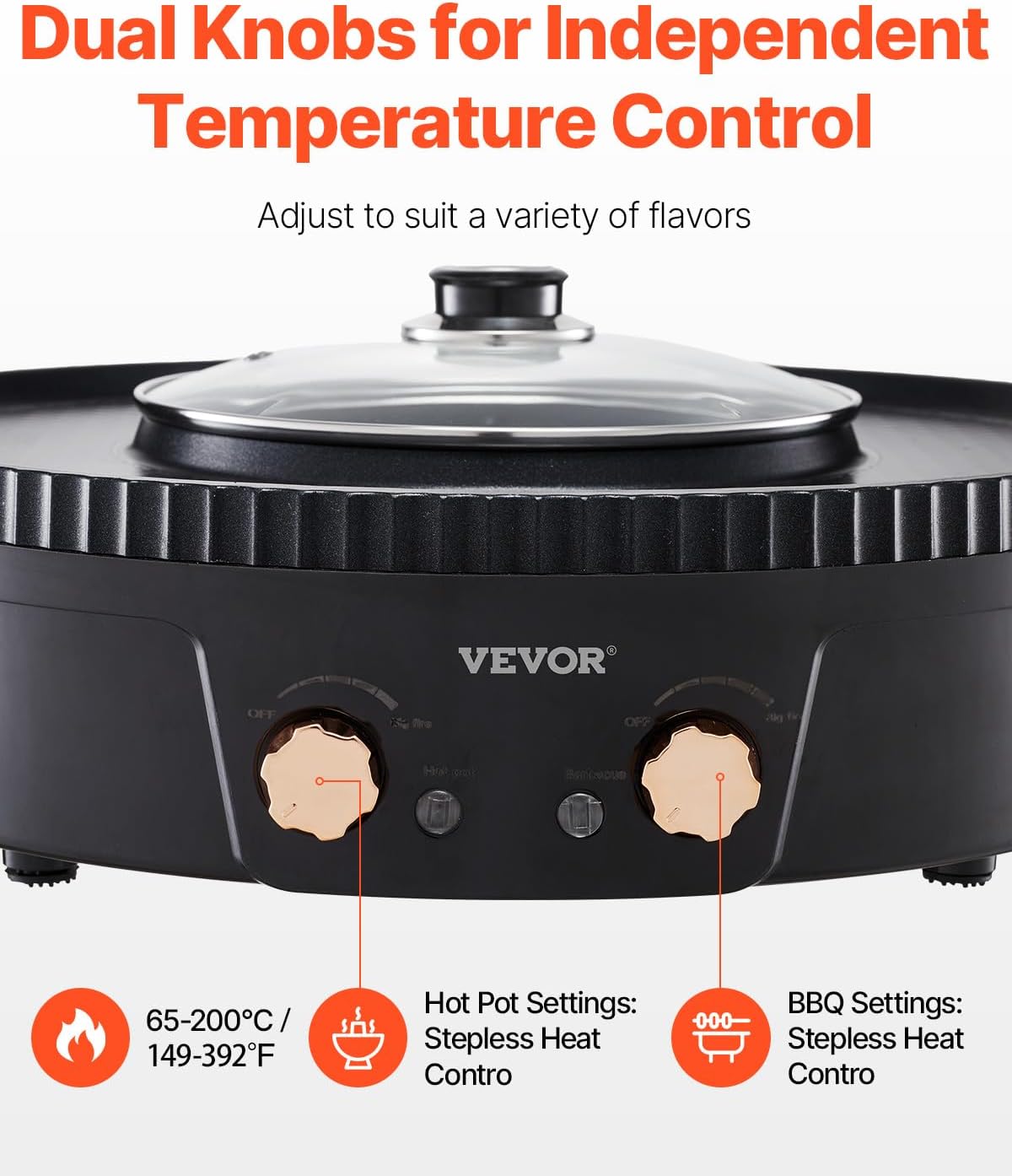 VEVOR Hot Pot with Grill, 1800W 2-in-1 Electric Smokeless Grill and Hot Pot, Korean BBQ Shabu Shabu Hotpot with Separate Dual Temperature Control, Non-Stick Pan, for 2-8 People Family Dining