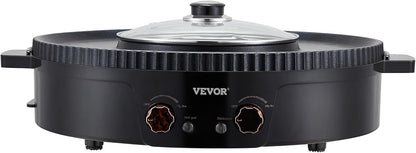 VEVOR Hot Pot with Grill, 1800W 2-in-1 Electric Smokeless Grill and Hot Pot, Korean BBQ Shabu Shabu Hotpot with Separate Dual Temperature Control, Non-Stick Pan, for 2-8 People Family Dining