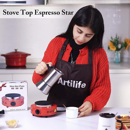 Artilife 500W Mini Hot Plate Small Hot Plate,Moka Pot Hot Plate,Portable Hot Plate,Perfect Size for Moka Pot