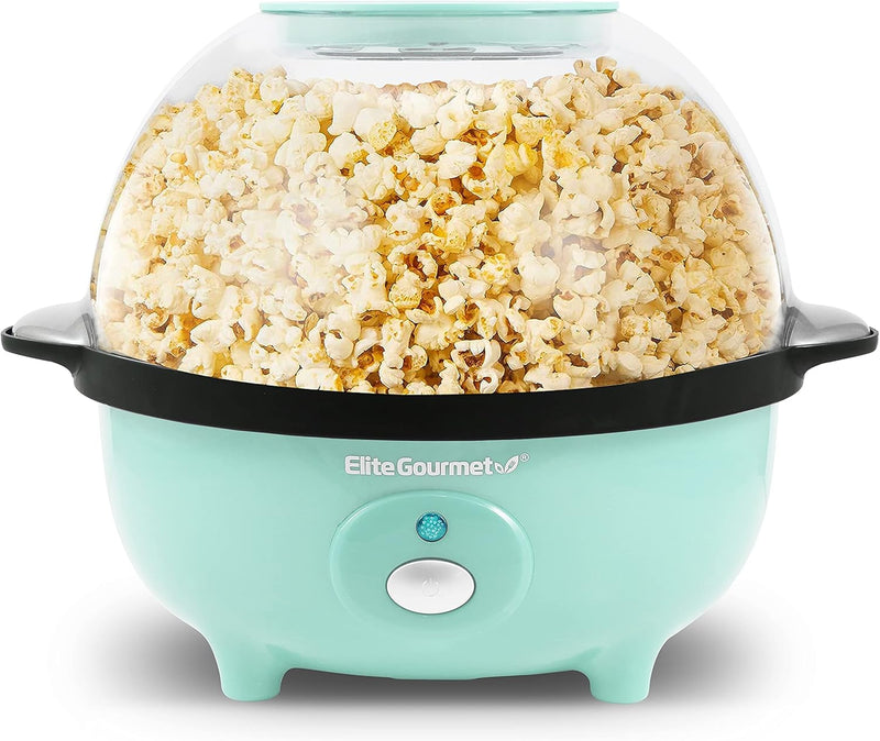 Elite Gourmet EPM330M Automatic Stirring Popcorn Maker Popper, Electric Hot Oil Machine with Measuring Cap & Built-in Reversible Serving Bowl, Great for Home Party Kids, ETL Approved, Mint, 3-Quart