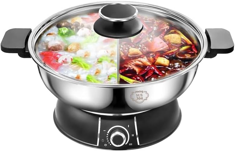 YONGXING HS-160BU 1500W Electric Hot Pot with Divider, 5L Dual-Sided Stainless Steel Steamboat for 4–8 People, Removable Pot, Adjustable Temp Control, Easy to Clean