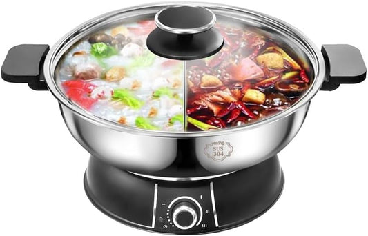 YONGXING HS-160BU 1500W Electric Hot Pot with Divider, 5L Dual-Sided Stainless Steel Steamboat for 4–8 People, Removable Pot, Adjustable Temp Control, Easy to Clean