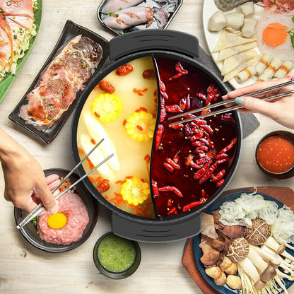Food Party Hot Pot Electric Hotpot with Divider Shabu Shabu Hot Pot Non-Stick 6-Quart Large Chinese Pot Korean