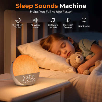 Sunrise Alarm Clock with Sound Machine, Natural Wake Up Light, Dual Alarm and Snooze, Dimmable Night Light with 18 Colors and 30 Sleep Sounds for Bedroom, Adults, Kids, and Nursery - PuriLite
