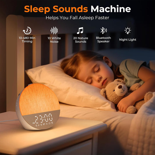 Sunrise Alarm Clock with Sound Machine, Natural Wake Up Light, Dual Alarm and Snooze, Dimmable Night Light with 18 Colors and 30 Sleep Sounds for Bedroom, Adults, Kids, and Nursery - PuriLite