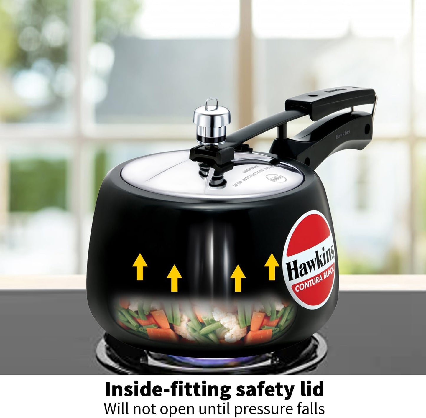 Hawkins 3 Litre Contura Black Pressure Cooker, Hard Anodised Inner Lid Cooker, Handi Cooker, Black (CB30)