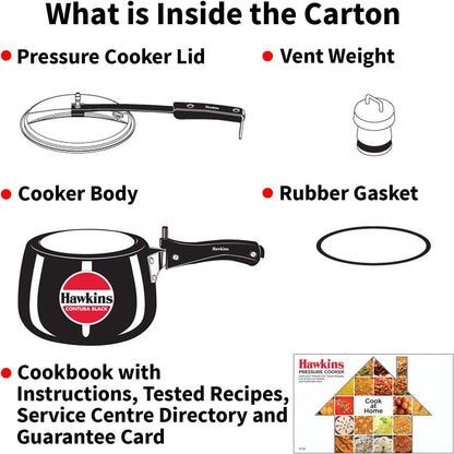 Hawkins 3 Litre Contura Black Pressure Cooker, Hard Anodised Inner Lid Cooker, Handi Cooker, Black (CB30)
