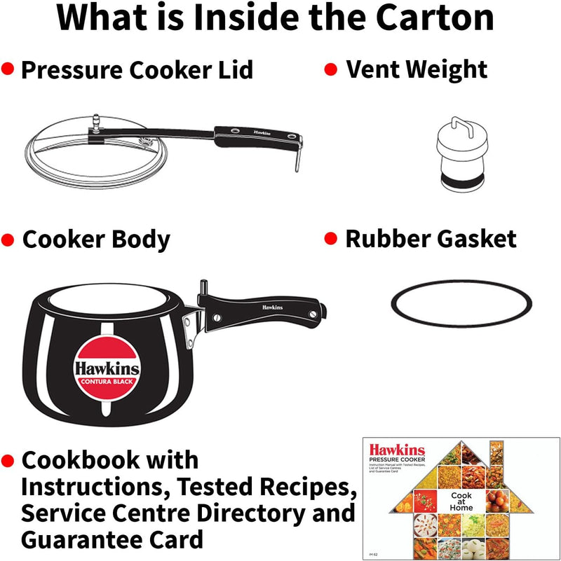 Hawkins 3 Litre Contura Black Pressure Cooker, Hard Anodised Inner Lid Cooker, Handi Cooker, Black (CB30)