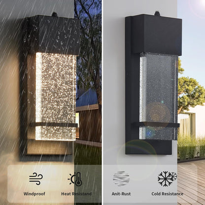 Yisuro Dusk to Dawn Porch Lights, Exterior Lights Fixture, Black Wall Light Fixture with Crystal Bubble Glass LED Wall Lamp, Modern Lantern for House Entryway Patio Garage (1 Pack)