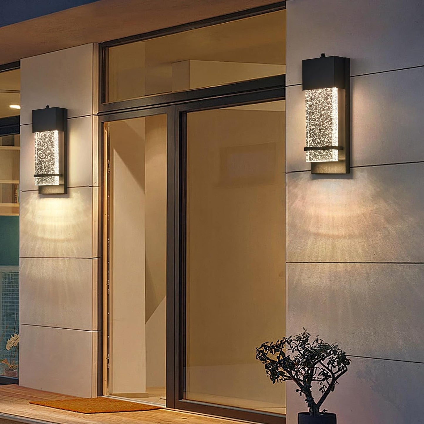Yisuro Dusk to Dawn Porch Lights, Exterior Lights Fixture, Black Wall Light Fixture with Crystal Bubble Glass LED Wall Lamp, Modern Lantern for House Entryway Patio Garage (1 Pack)