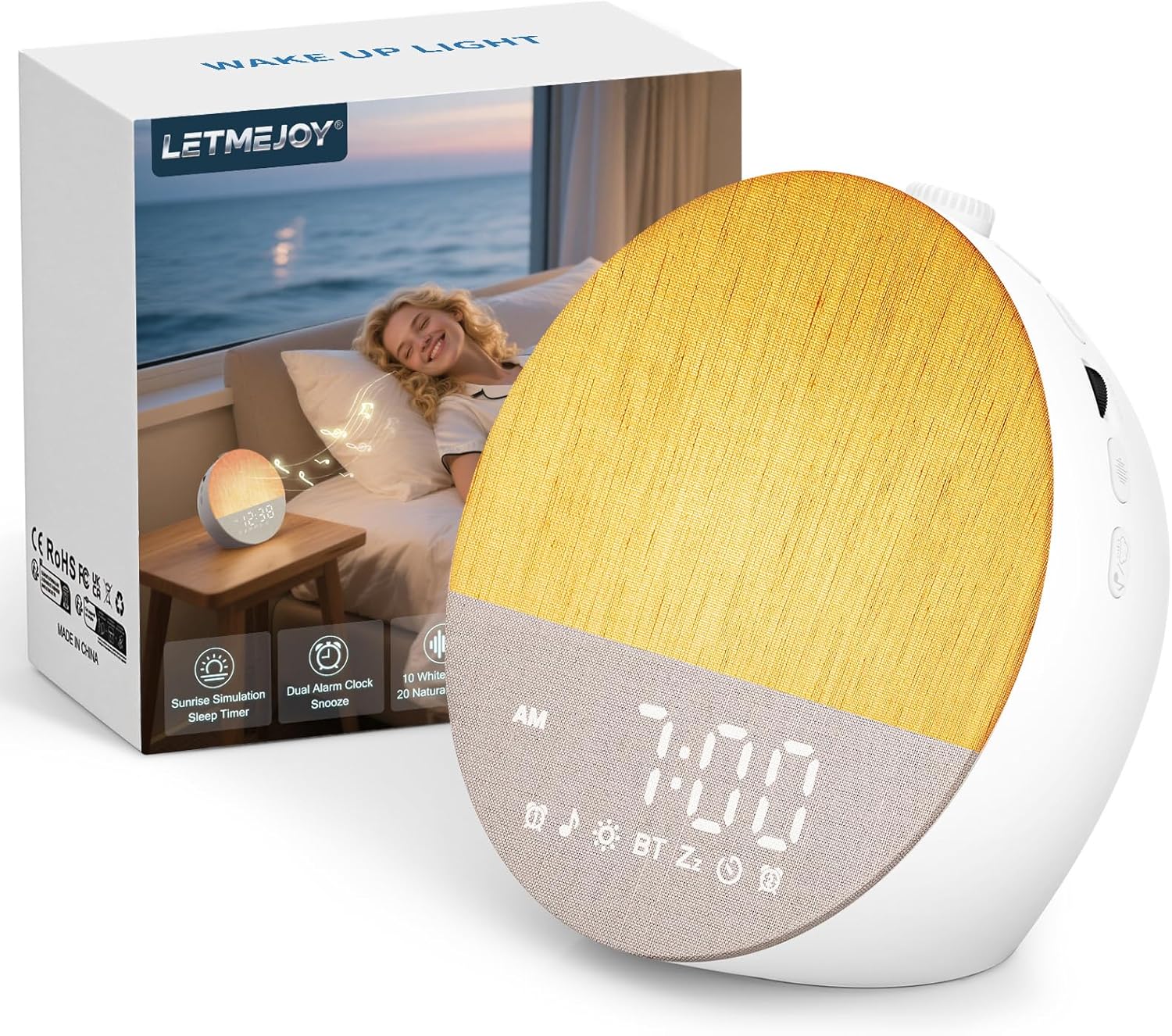 Sunrise Alarm Clock with Sound Machine, Natural Wake Up Light, Dual Alarm and Snooze, Dimmable Night Light with 18 Colors and 30 Sleep Sounds for Bedroom, Adults, Kids, and Nursery - PuriLite