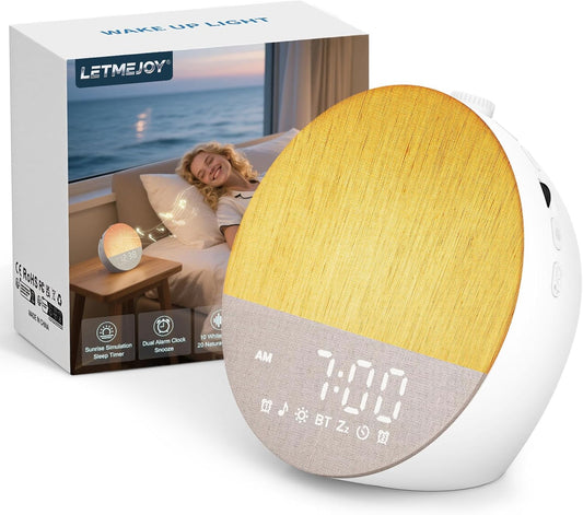Sunrise Alarm Clock with Sound Machine, Natural Wake Up Light, Dual Alarm and Snooze, Dimmable Night Light with 18 Colors and 30 Sleep Sounds for Bedroom, Adults, Kids, and Nursery - PuriLite