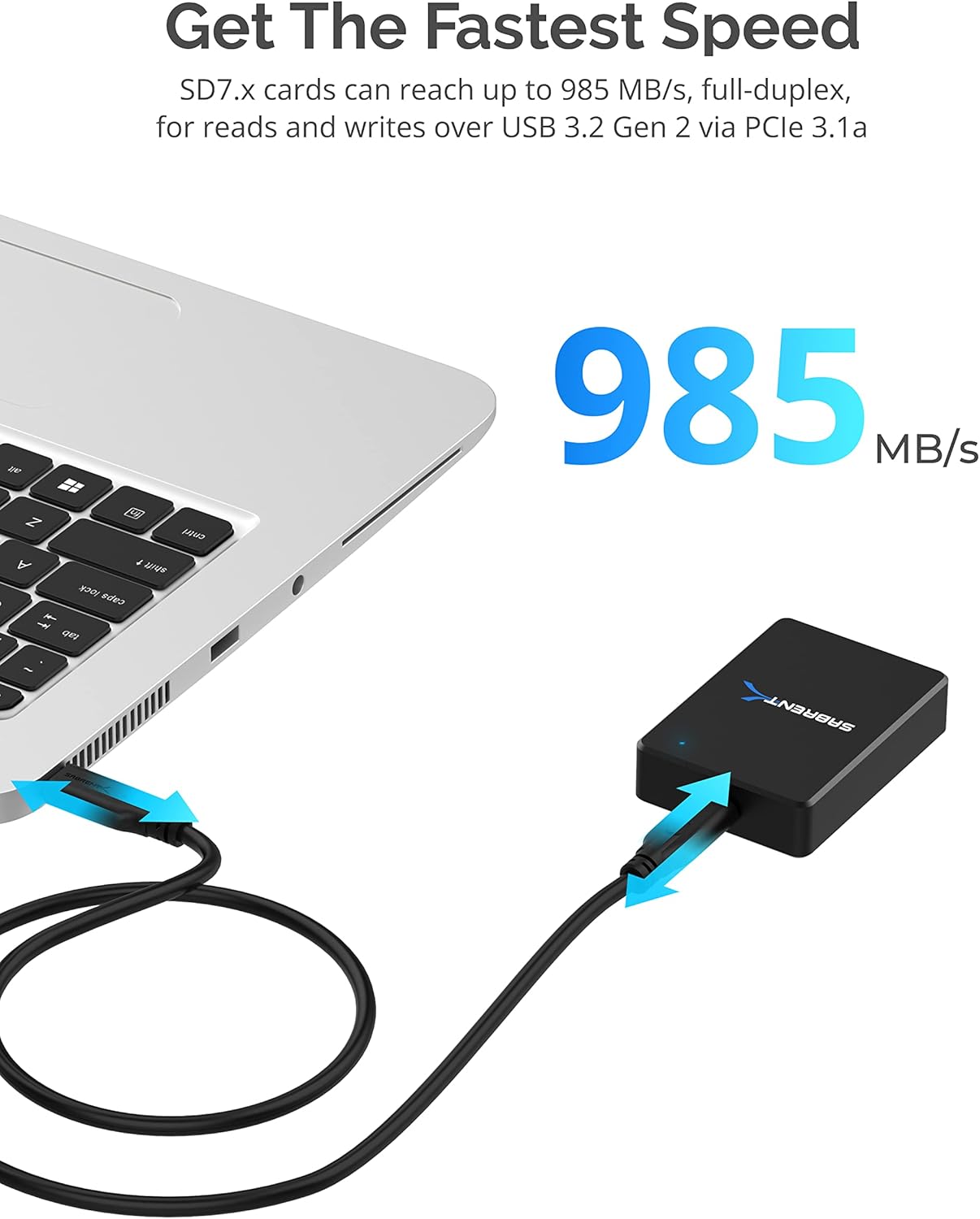 SABRENT SD Express 7.1 USB C Card Reader, USB 3.2 External Memory Card Reader high Speed Data Transfer 985 MBps, SD-Express Adapter Compatible with V90, V60, V30, UHS-II, UHS I, SD Cards (CR-SDX7)