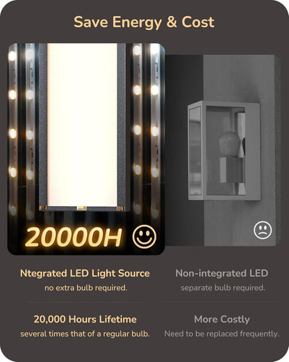 EDISHINE 2 Pack LED Outdoor Wall Lights Dimmable, 3CCT (3000K 4000K 5000K), 15.7'' Modern Black Exterior Light Fixtures, Waterproof Front Door Lights for Entrance, Hallway, Garage, Porch