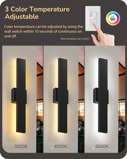 EDISHINE 2 Pack LED Outdoor Wall Lights Dimmable, 3CCT (3000K 4000K 5000K), 15.7'' Modern Black Exterior Light Fixtures, Waterproof Front Door Lights for Entrance, Hallway, Garage, Porch