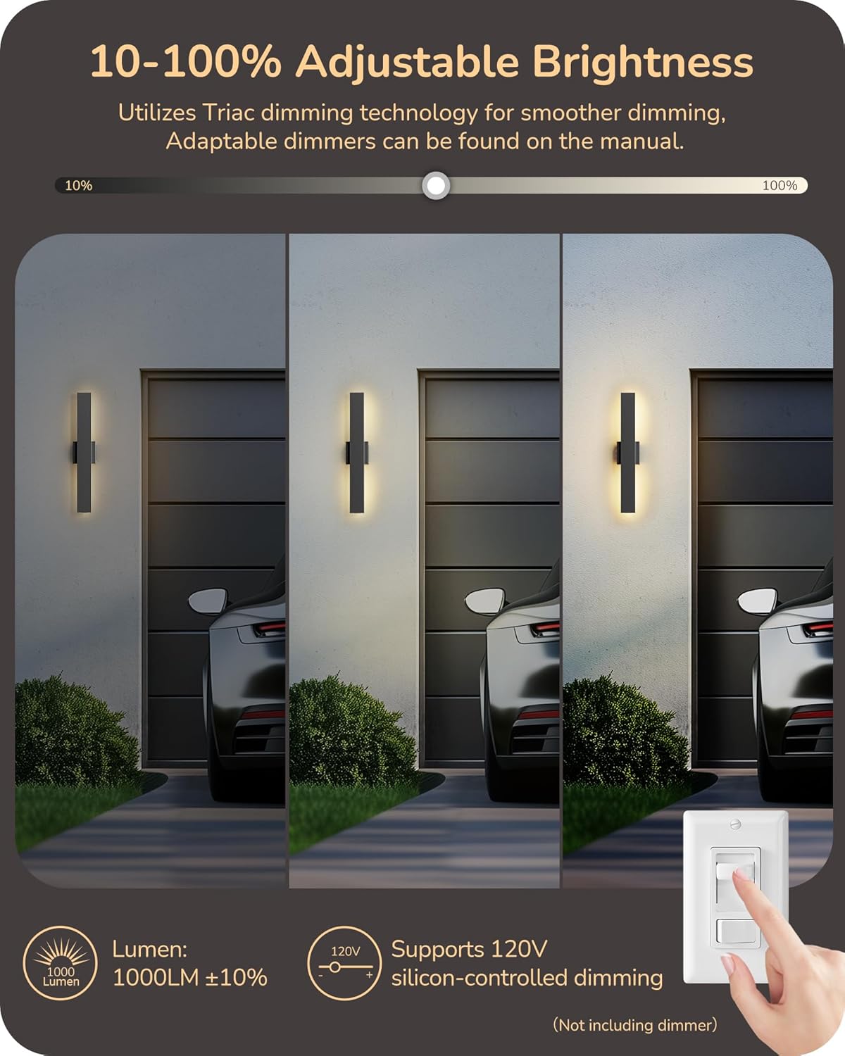 EDISHINE 2 Pack LED Outdoor Wall Lights Dimmable, 3CCT (3000K 4000K 5000K), 15.7'' Modern Black Exterior Light Fixtures, Waterproof Front Door Lights for Entrance, Hallway, Garage, Porch