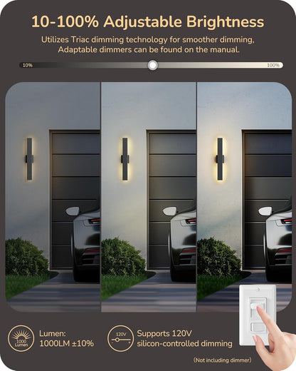 EDISHINE 2 Pack LED Outdoor Wall Lights Dimmable, 3CCT (3000K 4000K 5000K), 15.7'' Modern Black Exterior Light Fixtures, Waterproof Front Door Lights for Entrance, Hallway, Garage, Porch