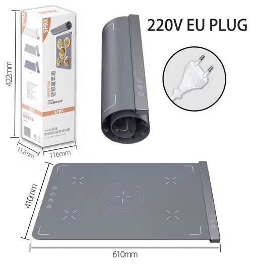 Purilite Select Foldable Silicone Food Warmer Mat 220V EU Plug – Constant Temperature Electric Meal Heating Board for Home & Commercial Use - PuriLite
