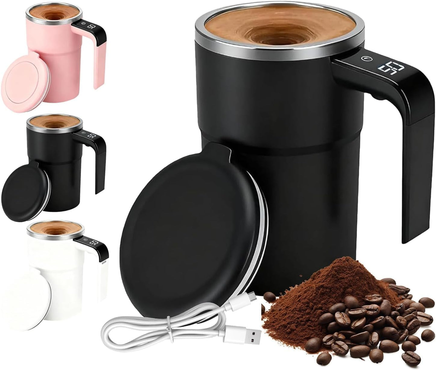 Automatic Self Stirring Coffee Mug with Magnetic Mixer, Rechargeable Electric Mixing Cup with Temperature Display, Portable 380ml Stirring Mug for Coffee, Milk, and Hot Cocoa