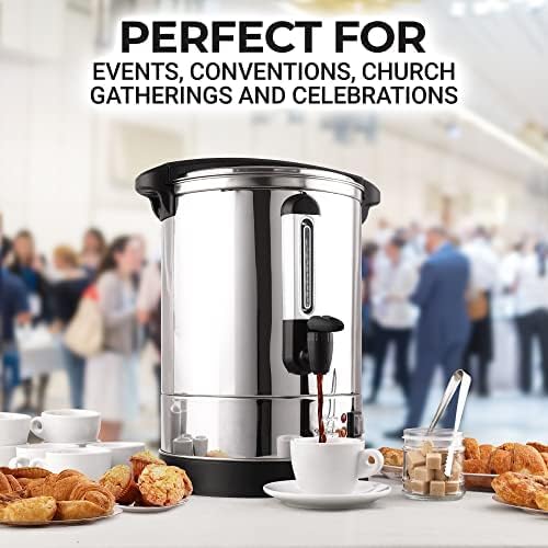 Zulay Commercial Coffee Maker - Coffee Percolator With Double-Wall Stainless Steel & Twist-Lock Lid - Quick Brewing Coffee Urn With Keep-Warm Mode For Events & Catering - 50 Cup Silver