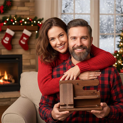 Solid Wood Phone Docking Station and Desk Organizer, Multifunctional Nightstand Charging Stand for Smartphone, Watch, Wallet, Keys and Everyday Essentials, Bourbon Brown