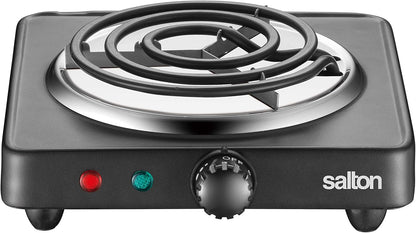 Salton Single Coil Portable Electric Cooktop | 1000 Watts | Lightweight & Compact | Variable Temperature Control | Perfect for Dorms, Offices, Camping | Black | 100% Canadian-owned & operated