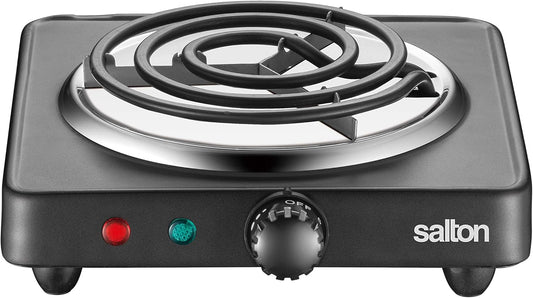 Salton Single Coil Portable Electric Cooktop | 1000 Watts | Lightweight & Compact | Variable Temperature Control | Perfect for Dorms, Offices, Camping | Black | 100% Canadian-owned & operated