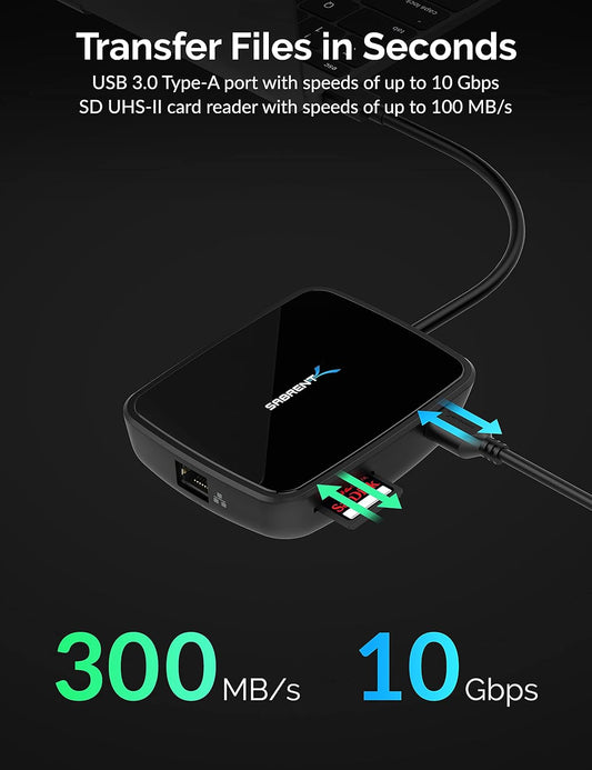 Sabrent Thunderbolt 3 Certified Travel Dock Dual Display Compact Docking Station | HDMI 2.0 4K | DisplayPort 1.4 8K | SD Card Reader | Ethernet Port | 1 USB 3.0 Type-A Port | for Mac and PC (HB-THUC) - PuriLite